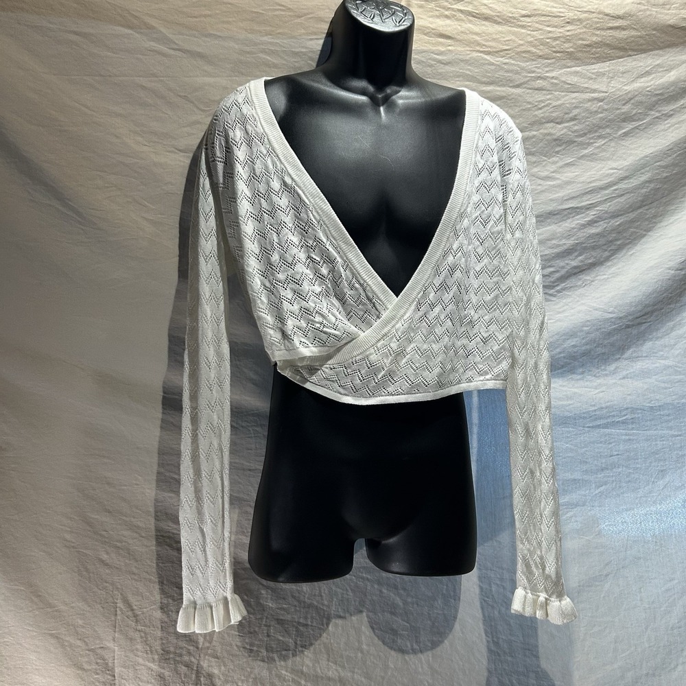 NWT Candies Womens XL White Pointelle Knit Wrap Cardigan Sweater Balletcore